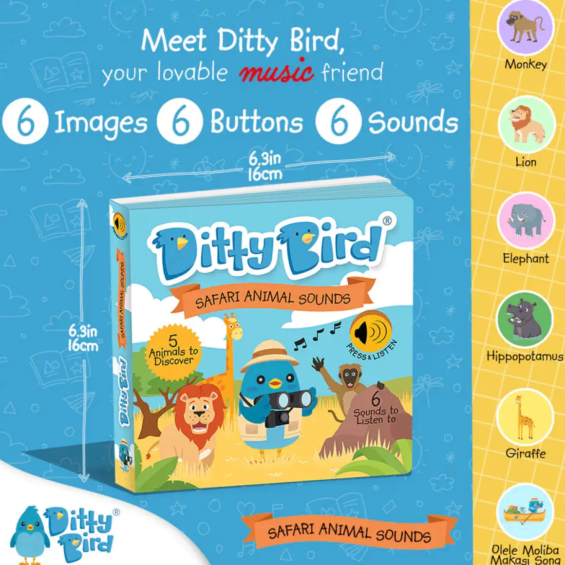 Ditty Bird Musical Books - Safari Animal Sounds
