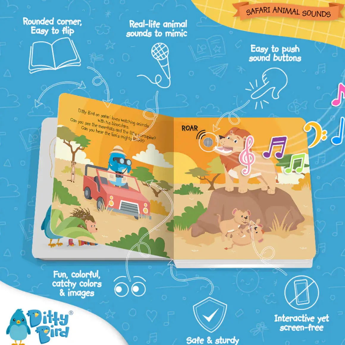 Ditty Bird Musical Books - Safari Animal Sounds