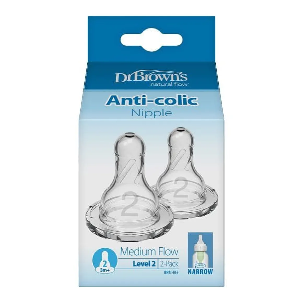 Dr. Brown's Level-2 Standard Neck Nipple, 2-Pack