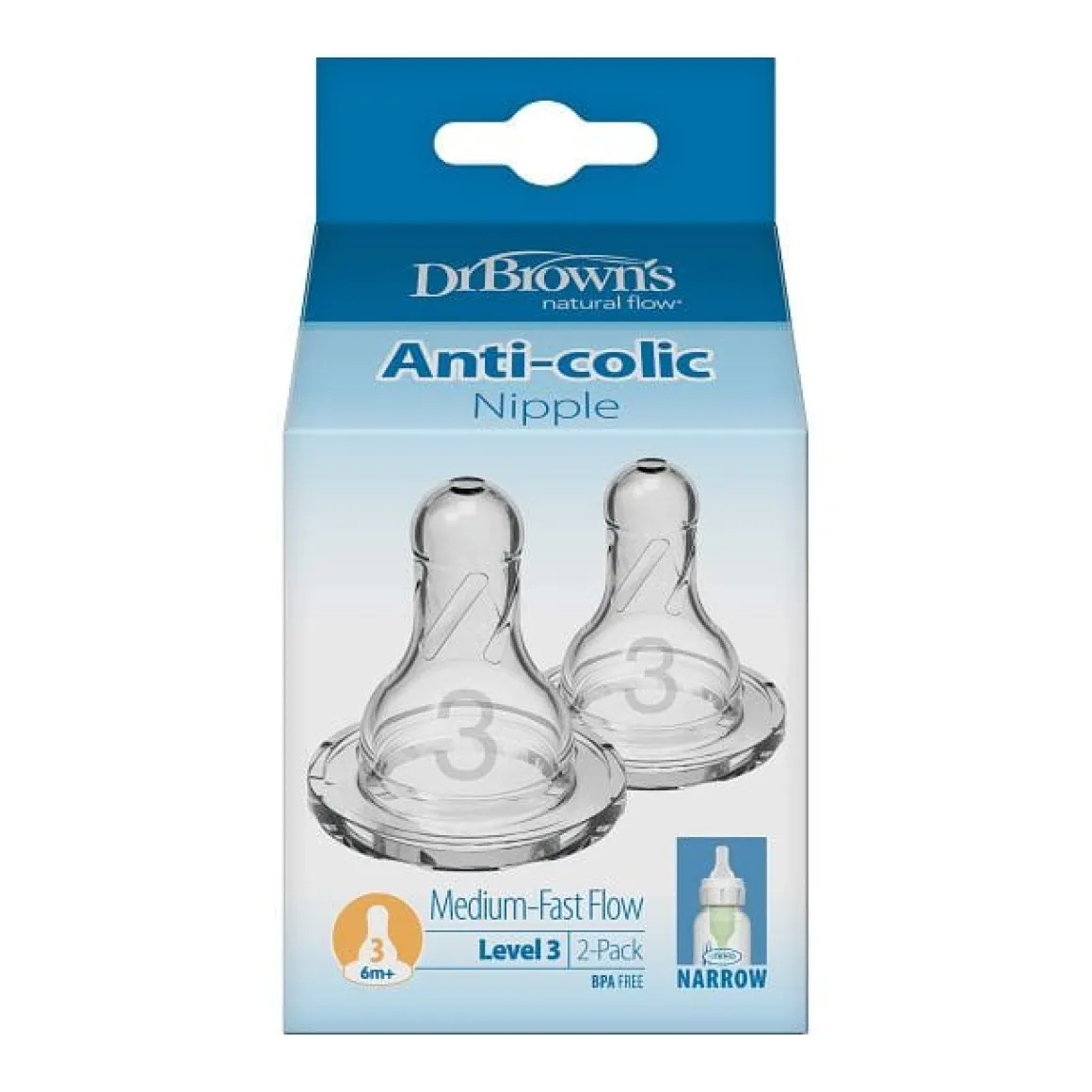 Dr. Brown's Level-3 Standard Neck Nipple, 2-Pack