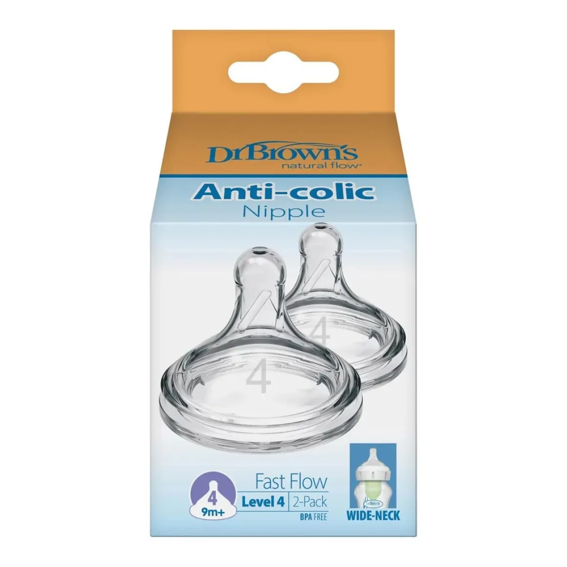 Dr. Brown's Natural Flow Wide-Neck Baby Bottle Silicone Nipple - Level 4, 2 Pack