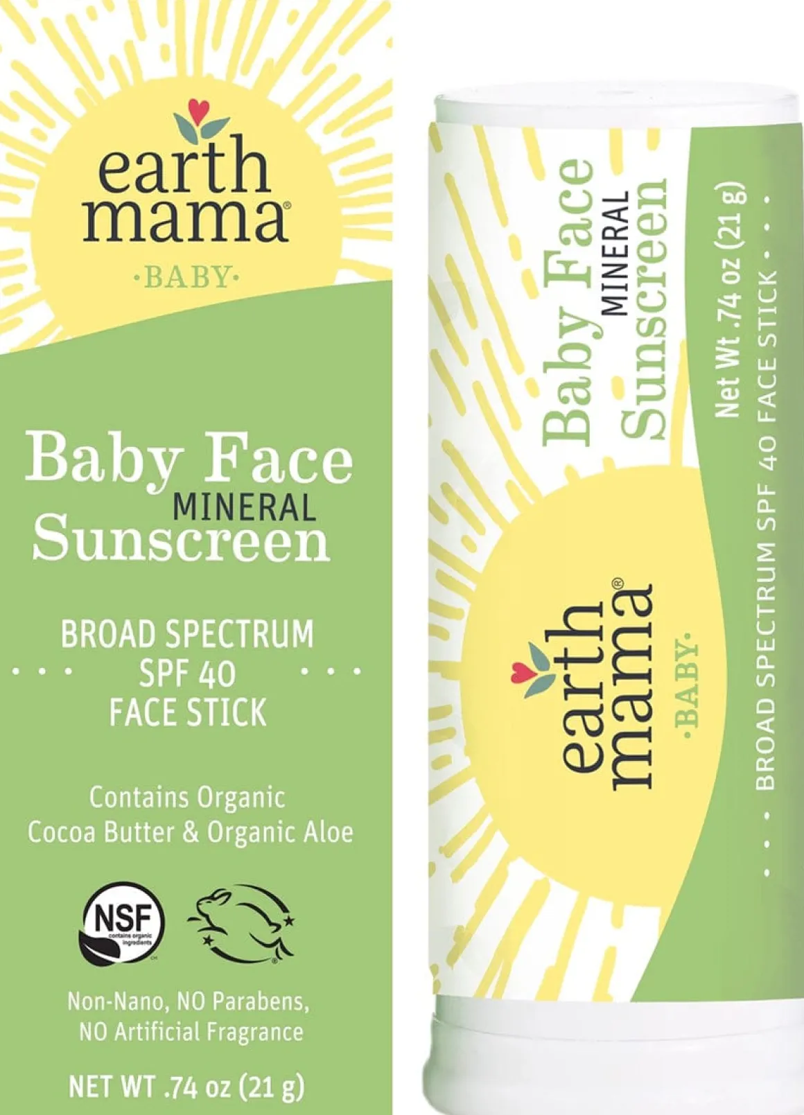Earth Mama Baby Face Mineral Sunscreen Face Stick, SPF 40