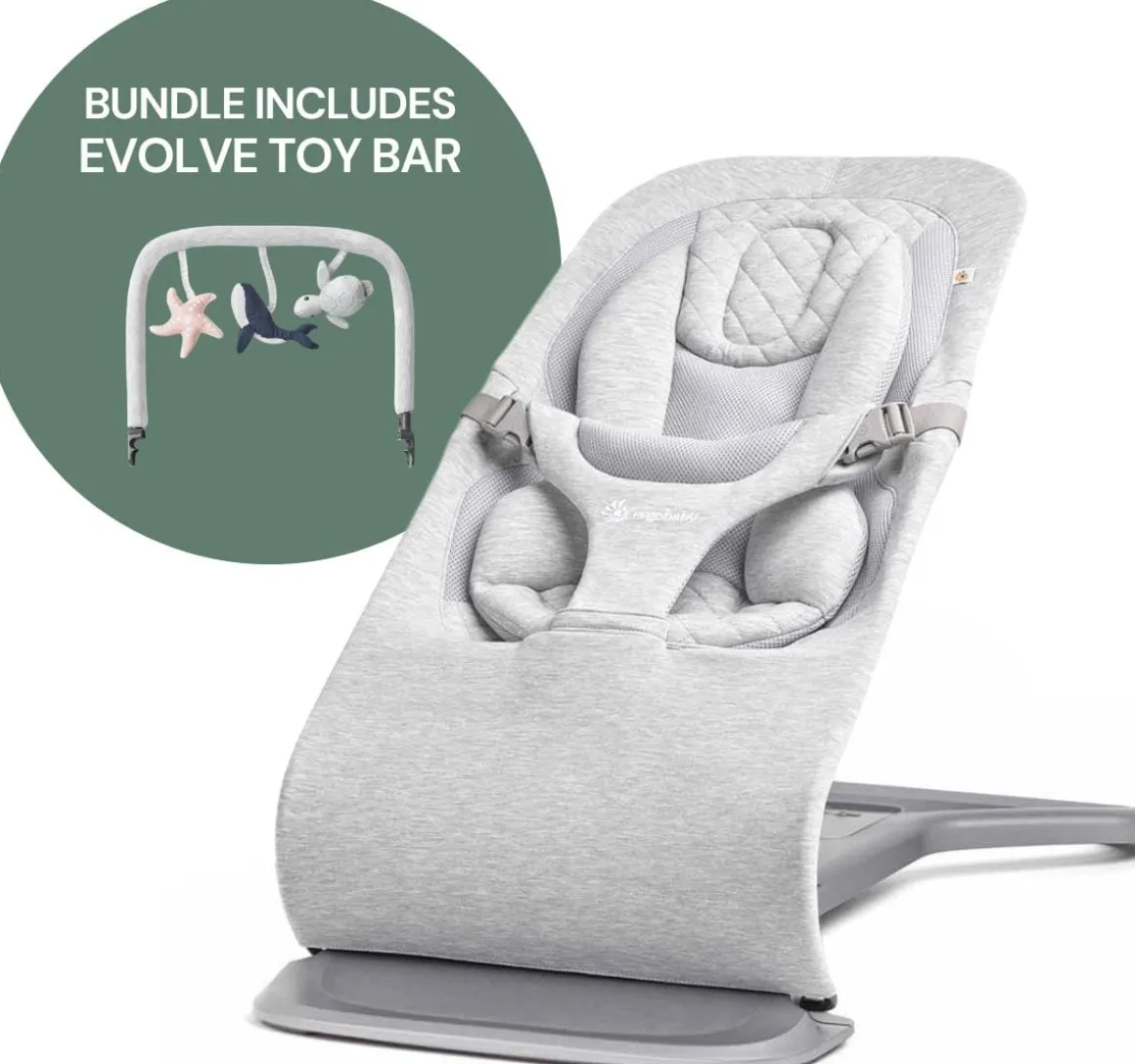 Ergobaby 3-in-1 Evolve Bouncer + Toy Bar Bundle - Light Grey