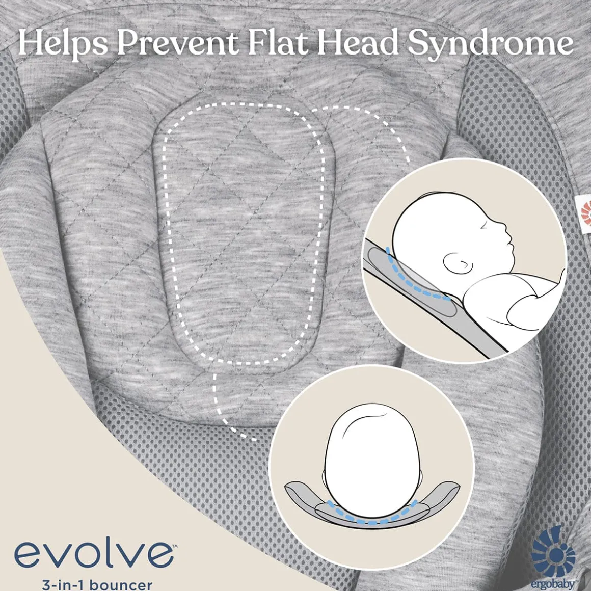 Ergobaby 3-in-1 Evolve Bouncer + Toy Bar Bundle - Light Grey