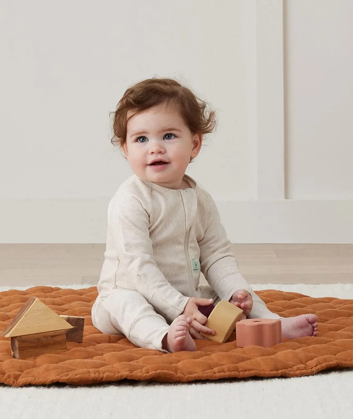 ergoPouch Layers Long Sleeve Romper 1.0 TOG - Oatmeal Marle, 0-3 Months