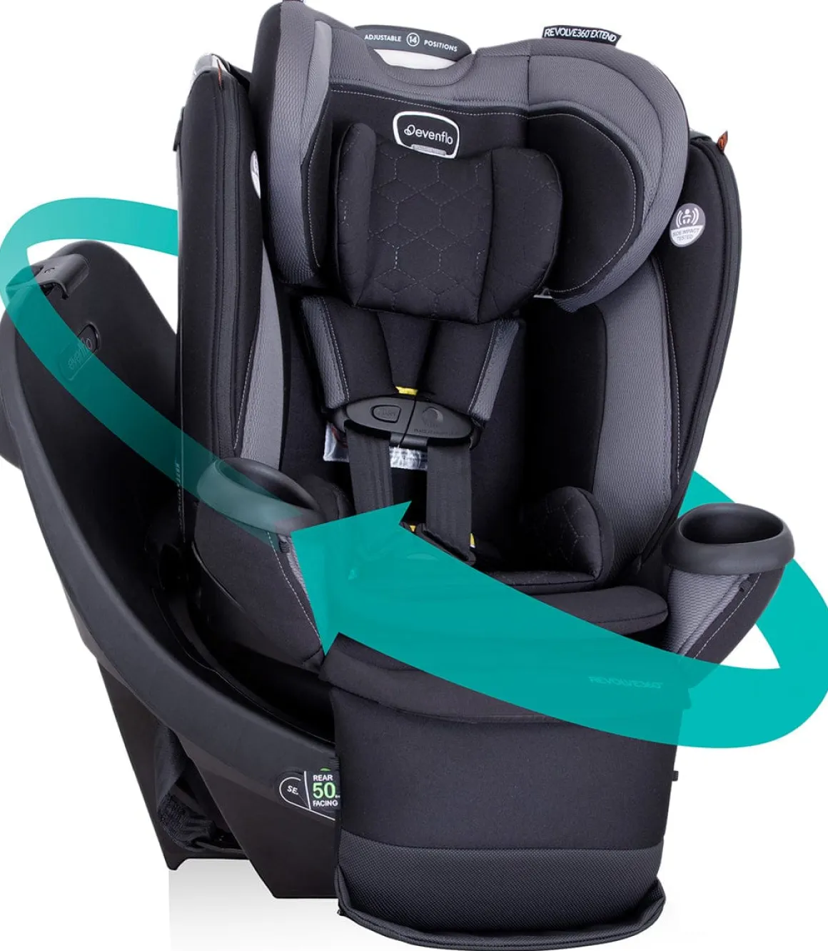 Evenflo Revolve360 Extend Rotational All-in-one Convertible Car Seat With Quick Clean Cover - Revere Gray