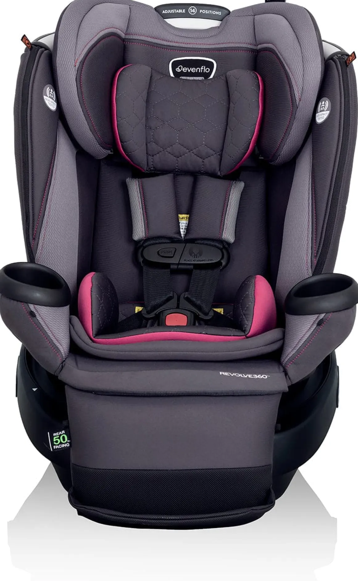 Evenflo Revolve360 Extend Rotational All-in-one Convertible Car Seat With Quick Clean Cover - Rowe Pink