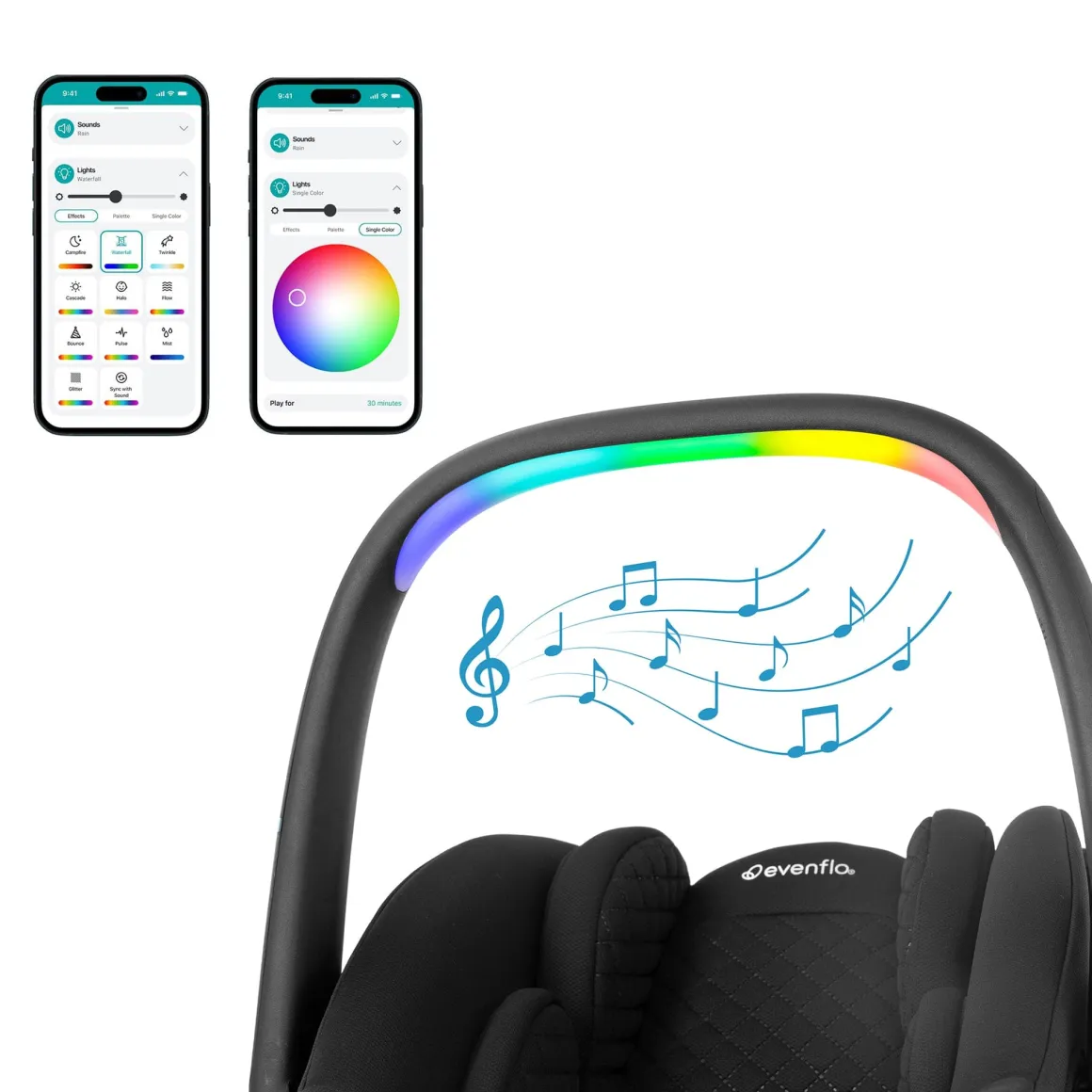 Evenflo Revolve180 LiteMax NXT Rotational Infant Car Seat with SensorySoothe - Jasper Black