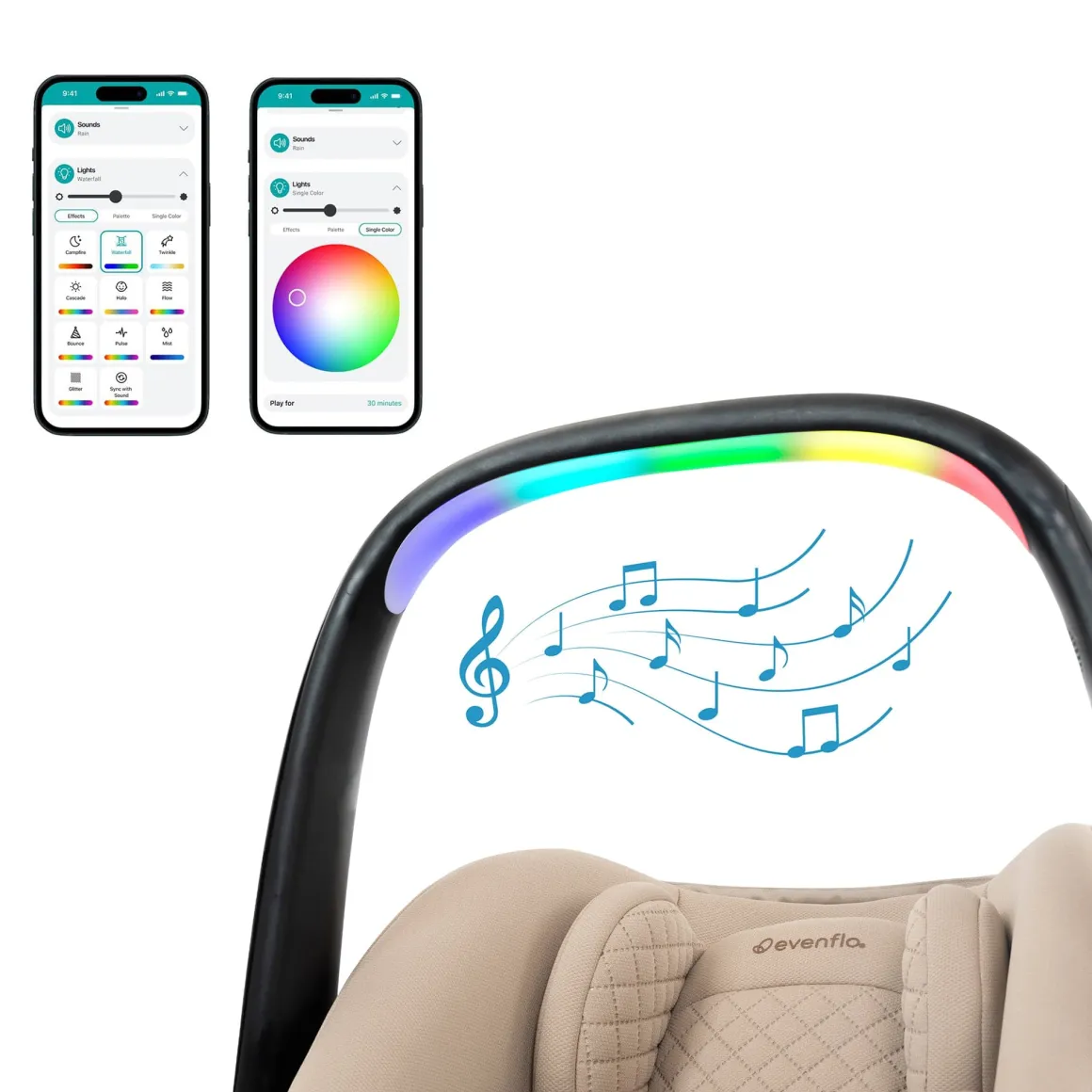 Evenflo Revolve180 LiteMax NXT Rotational Infant Car Seat with SensorySoothe - Topaz