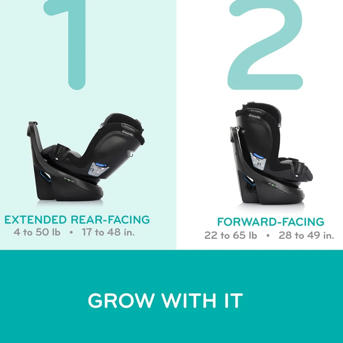 Evenflo Revolve360 Slim 2-in-1 Rotational Convertible Car Seat with Quick Clean Cover - Salem Black
