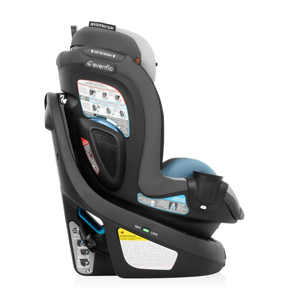 Evenflo Revolve360 Slim 2-in-1 Rotational Convertible Car Seat with Quick Clean Cover - Stow Blue
