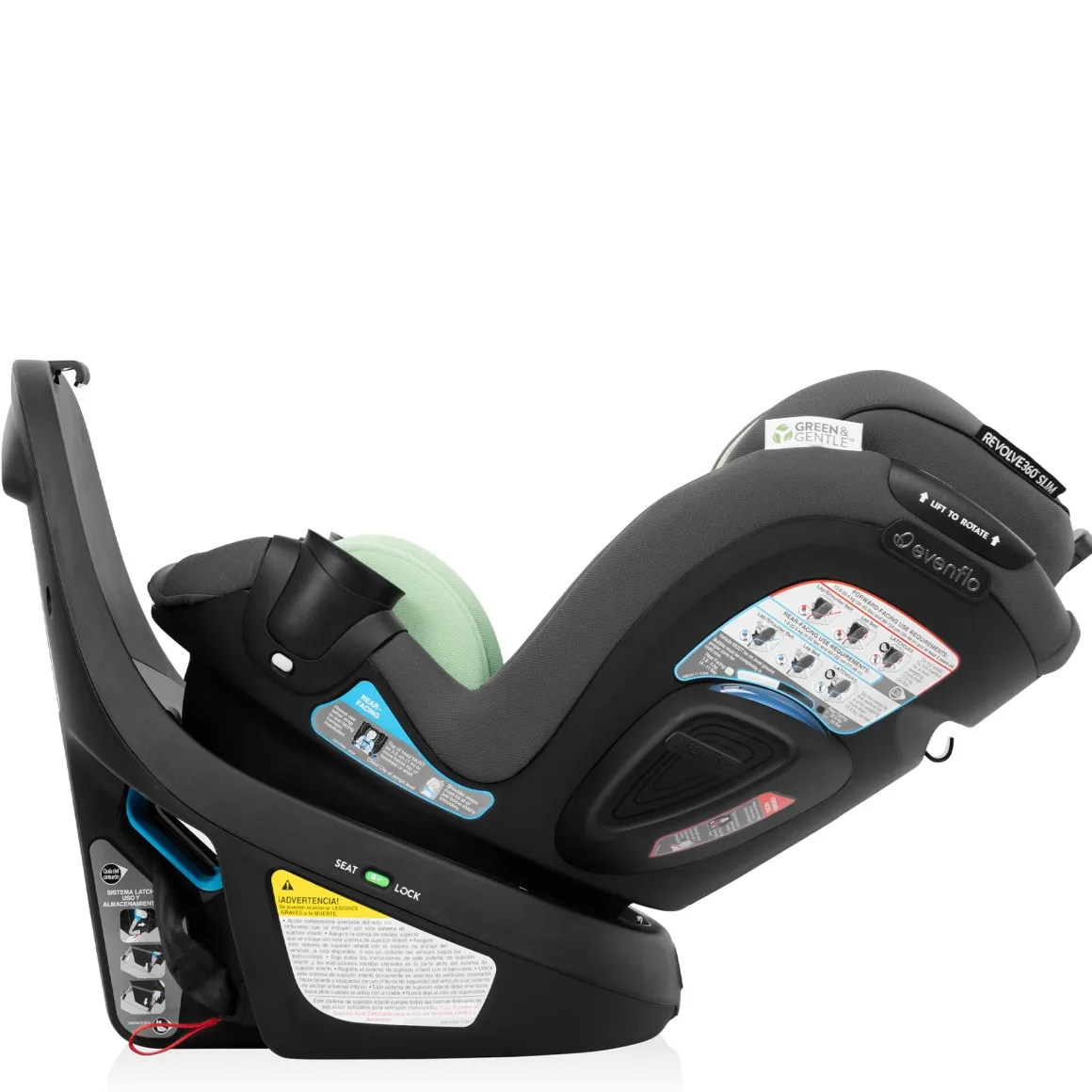 Evenflo Revolve360 Slim 2-in-1 Rotational Convertible Car Seat with SensorSafe - Peridot Green (Green & Gentle)
