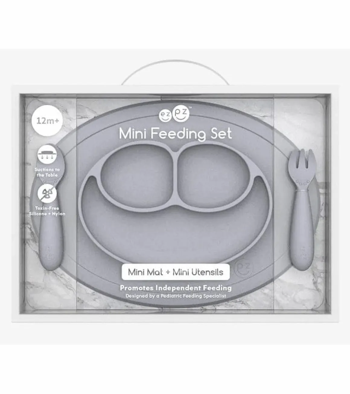 EZPZ Toddler Bundle - Mini Feeding Set + Mini Cup and Straw Training System - Pewter