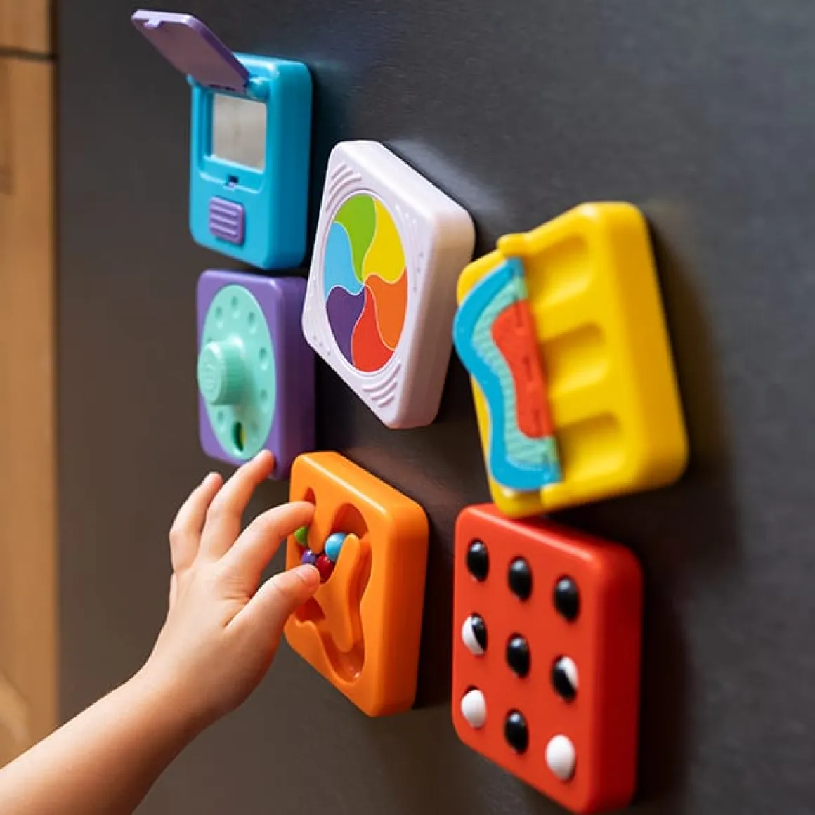 Fat Brain Toys PlayTab Tiles - Pulleys, Sliders & Spinners Sensory Set (Set 6)