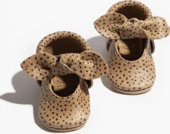 Freshly Picked Knotted Bow Moccasins Mini Sole V2, Size 4 - Almond Speckles