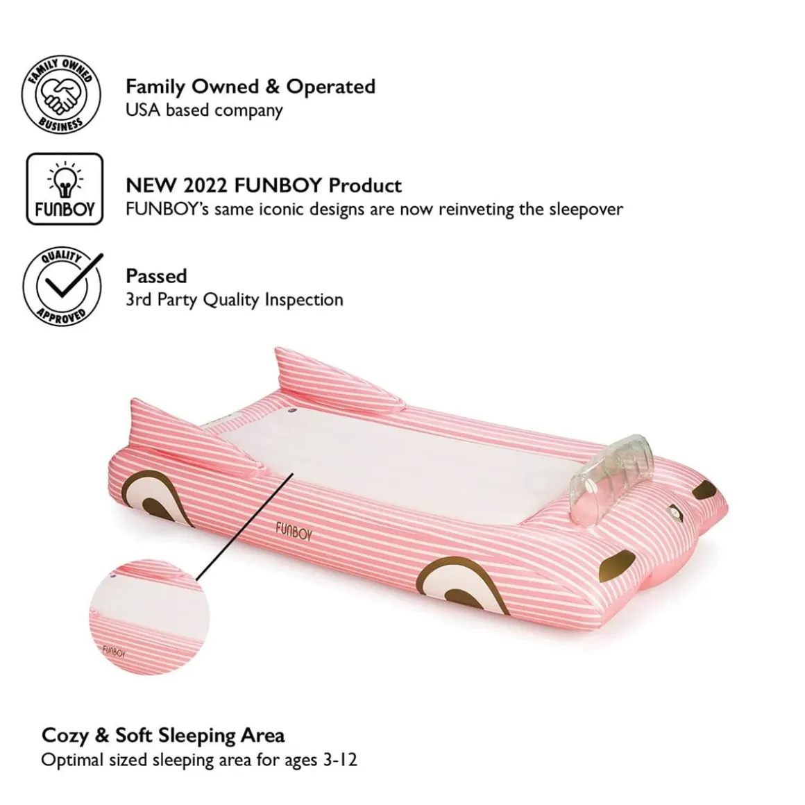 FUNBOY Kids Sleepover Air Mattress - Pink Convertible