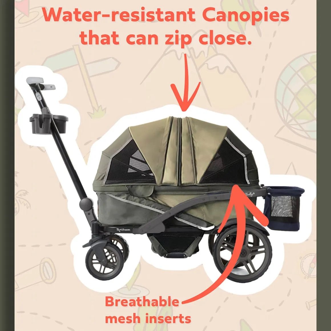 Gladly Family Anthem4 All-Terrain (4 Seater) Stroller Wagon Adventure Bundle - Forest