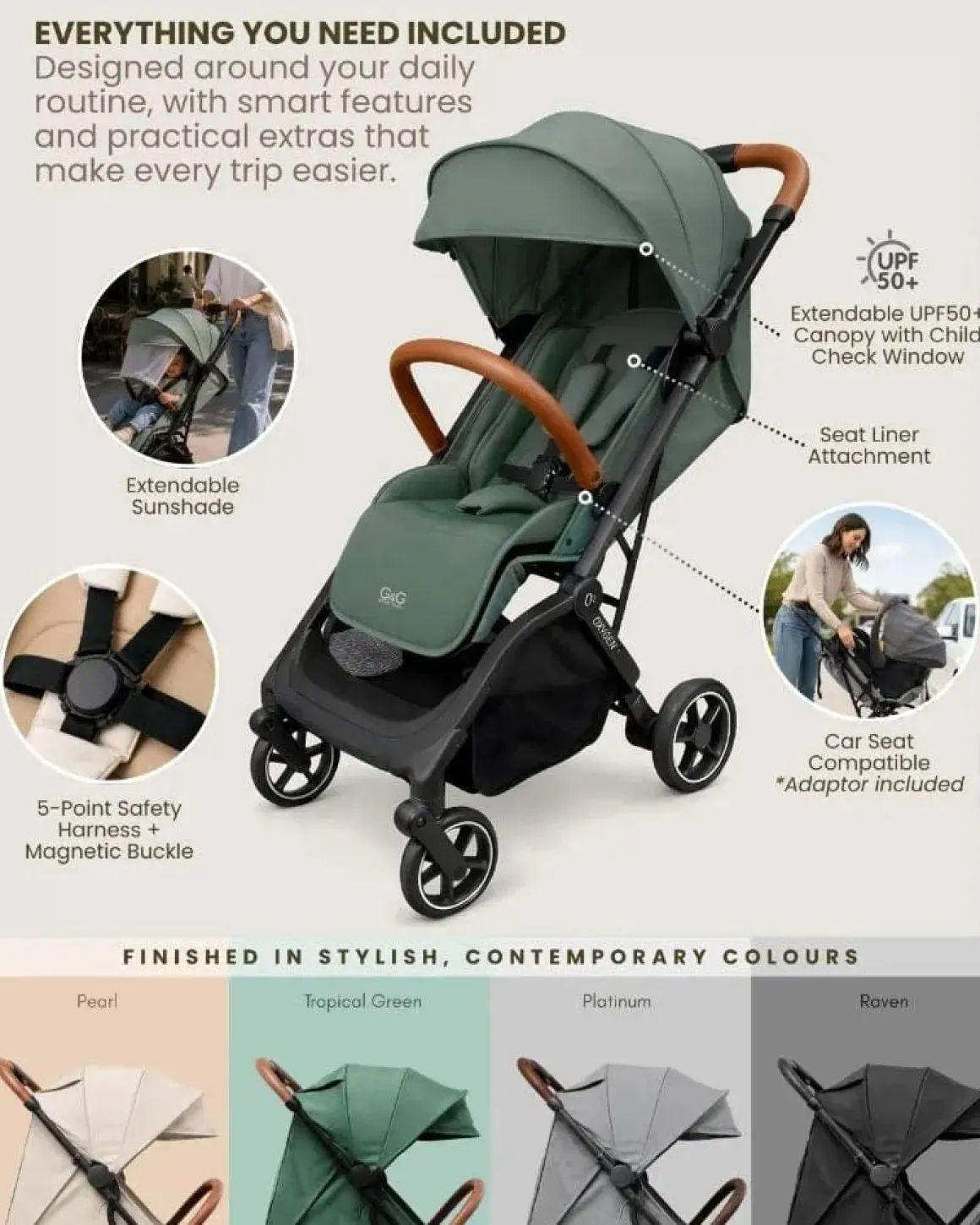 guzzie+Guss Oxygen V3 Stroller - Tropical Green