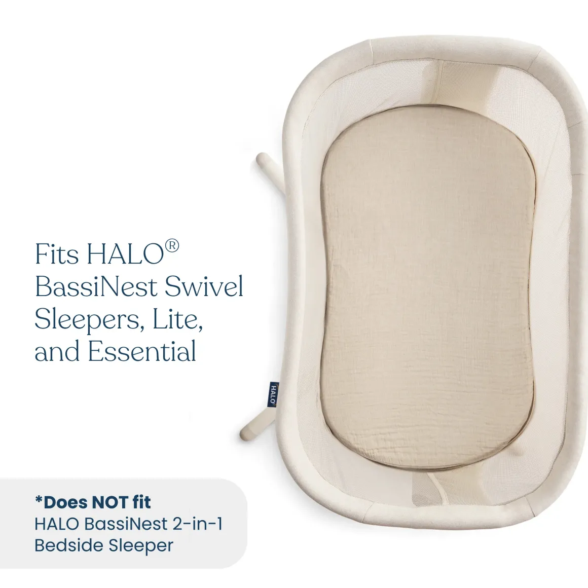 HALO BassiNest 100% Organic Cotton Muslin Fitted Sheet (2-pack) - Oat