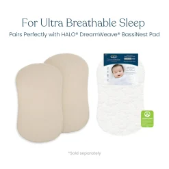 HALO BassiNest 100% Organic Cotton Muslin Fitted Sheet (2-pack) - Oat