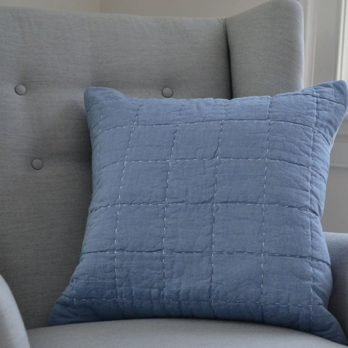 Hello Spud Decorative Pillow with Stuffer - Box Quilt Blue