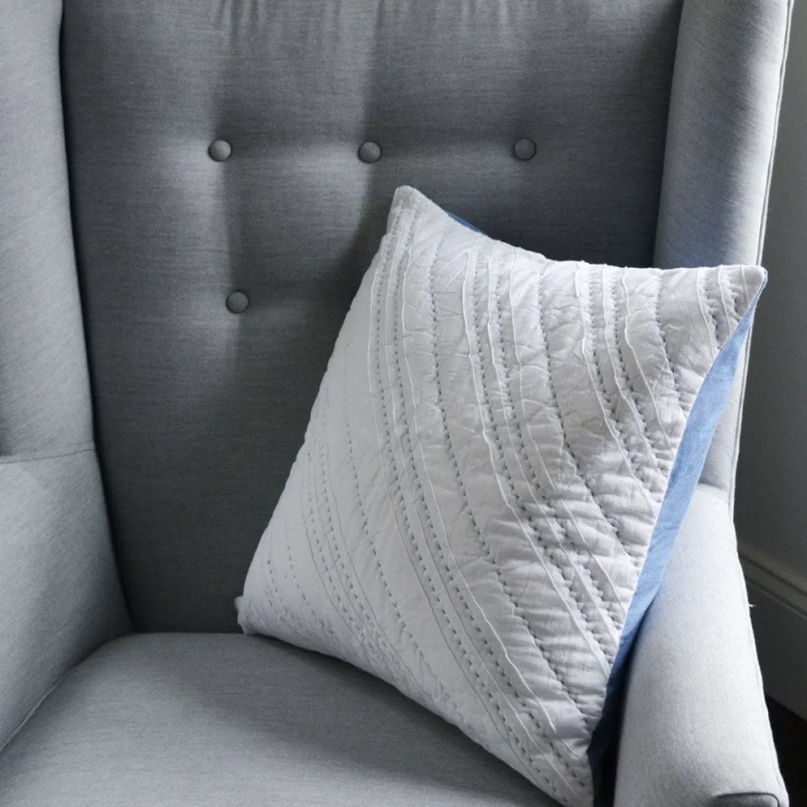 Hello Spud Decorative Pillow with Stuffer - Diagonal Pintuck Blue