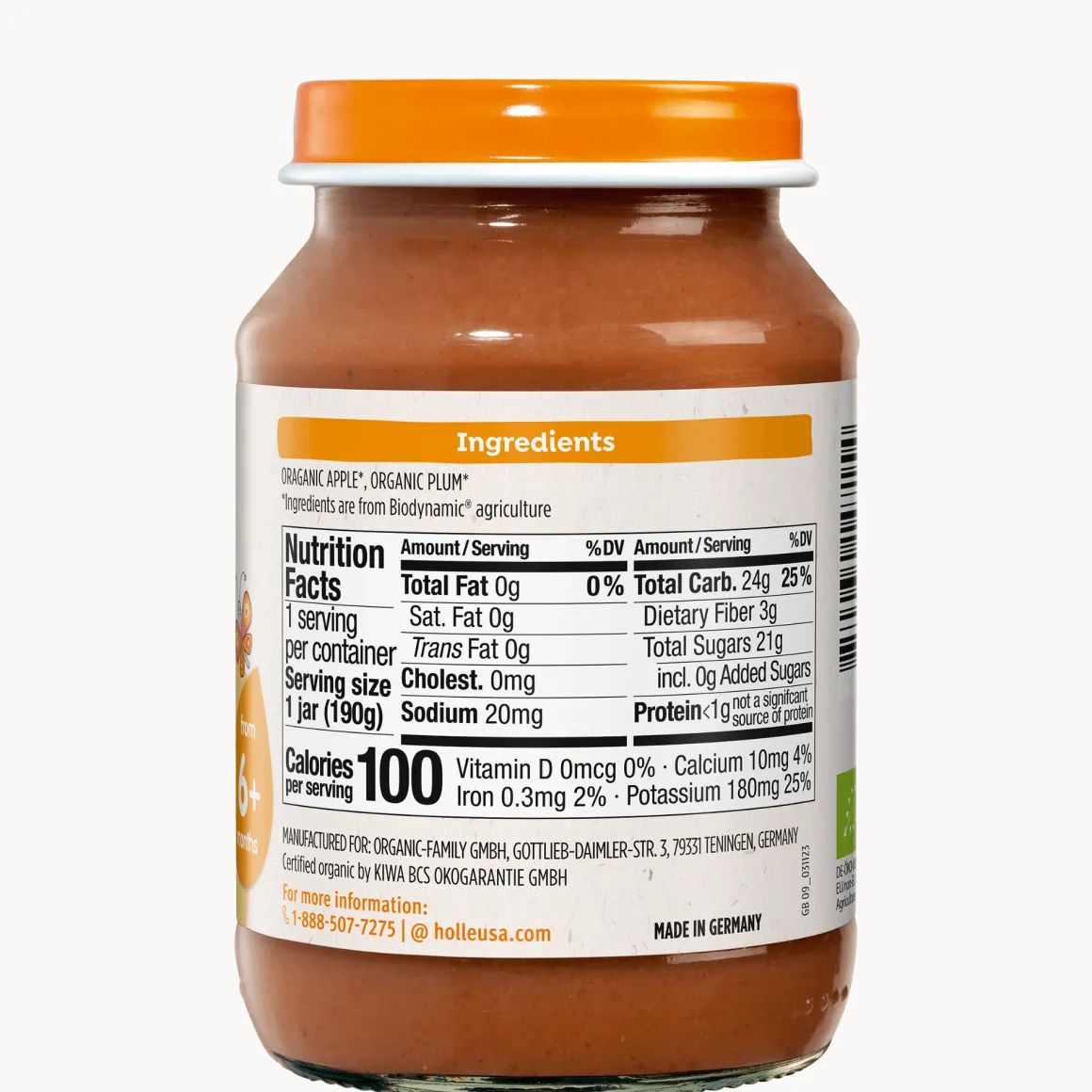 Holle Organic Baby Food Jar - Apple & Plum - 12 Jars