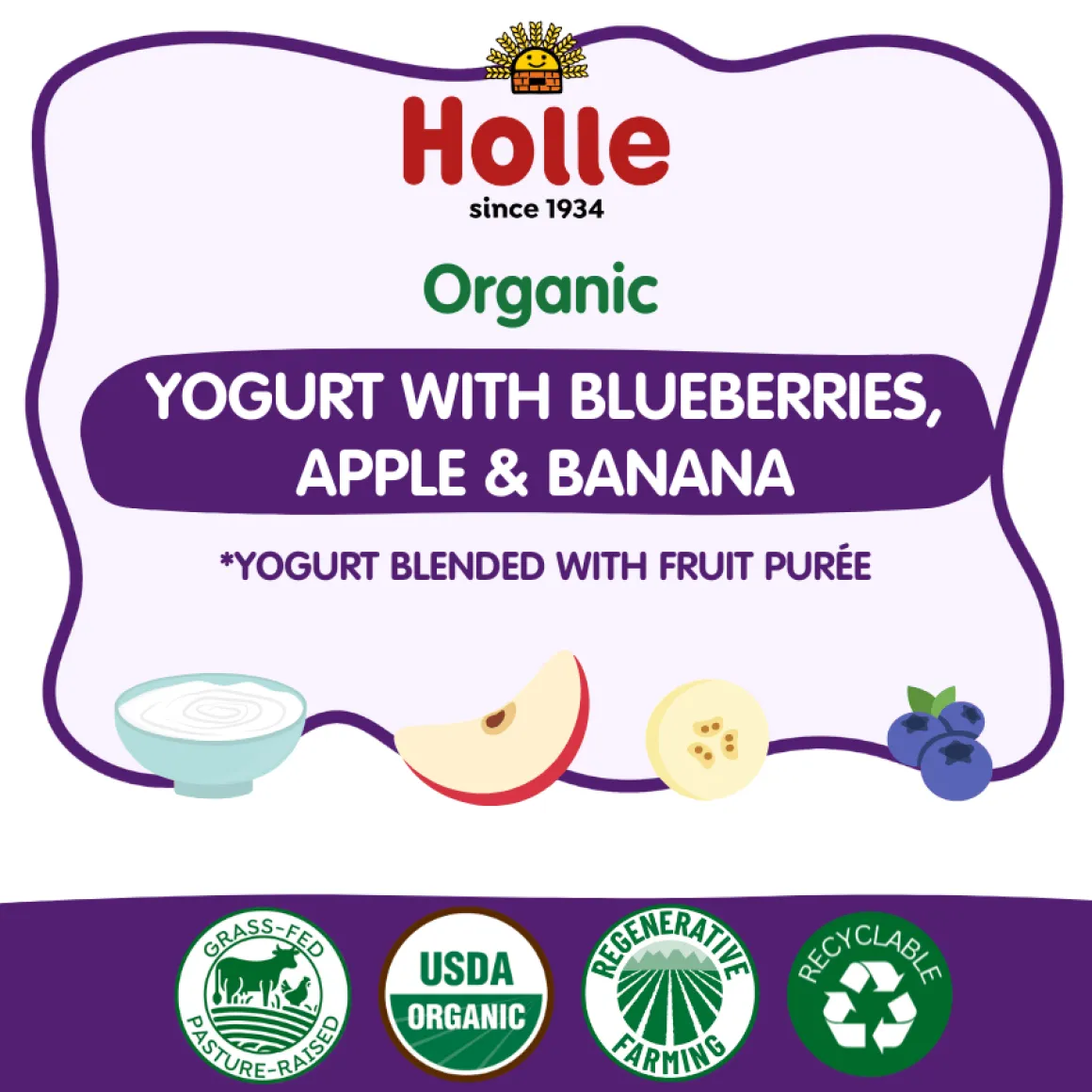 Holle Organic Blueberries, Apple & Banana Yogurt Pouches