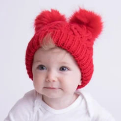 Huggalugs Fluffer Beanie Hat - Red, Small (0-6 months)