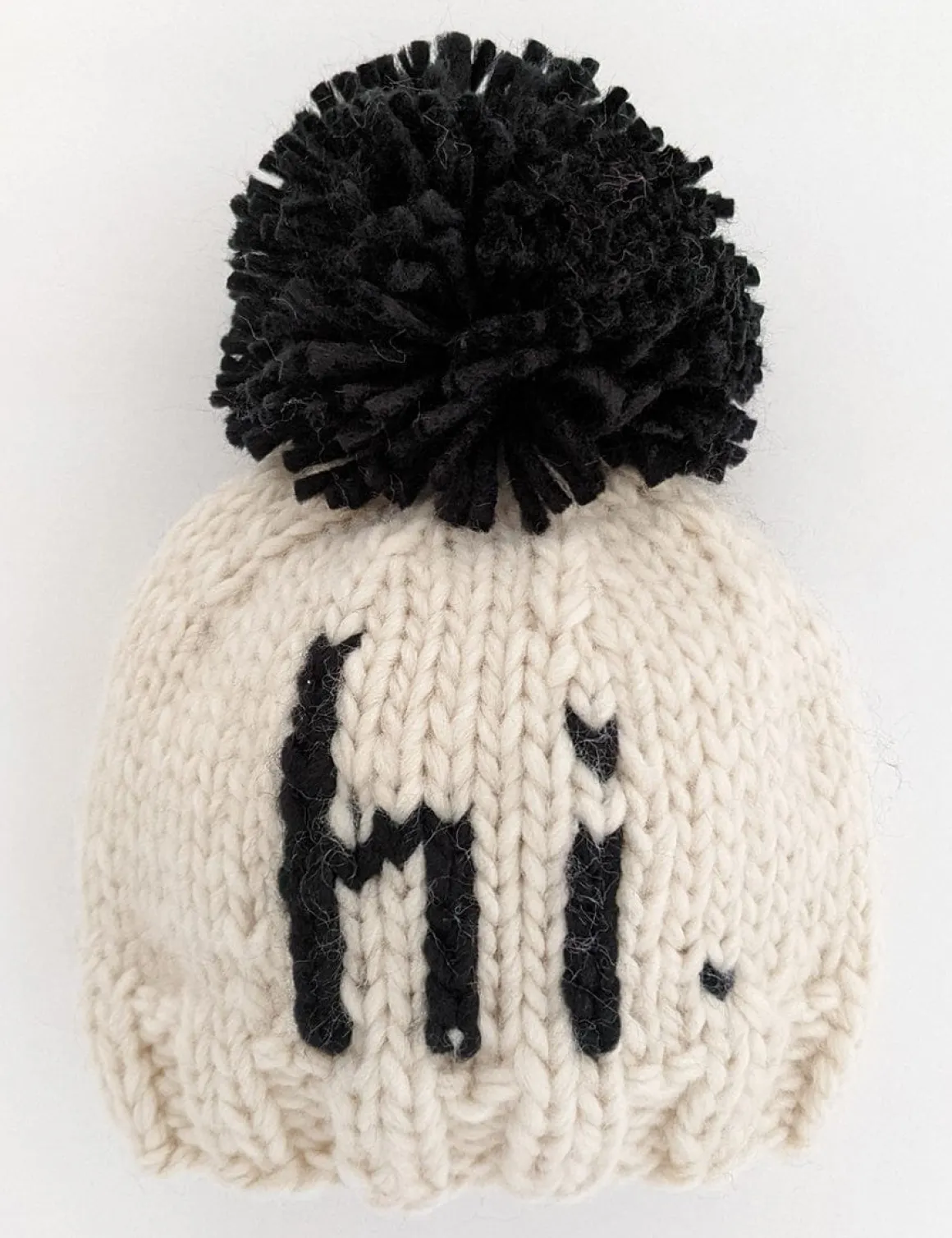 Huggalugs hi. Hand Knit Beanie Hat - Black, Small (0-6 months)