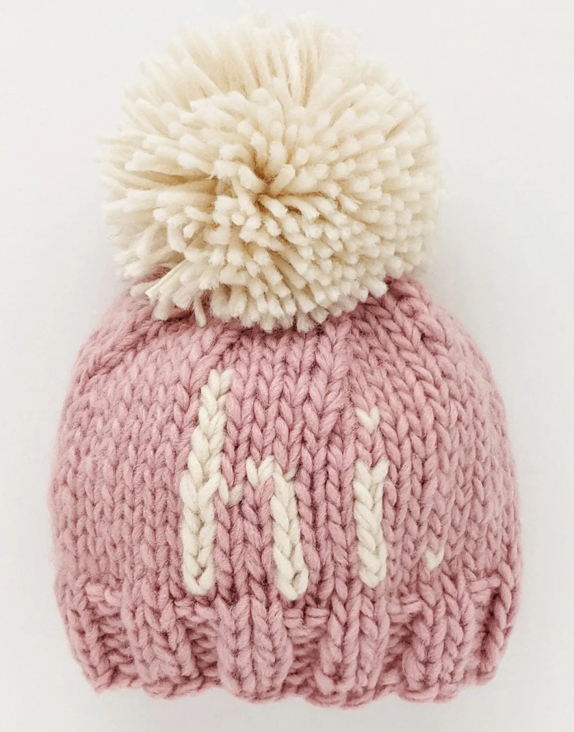 Huggalugs hi. Hand Knit Beanie Hat - Rosy, Medium (6-24 months)