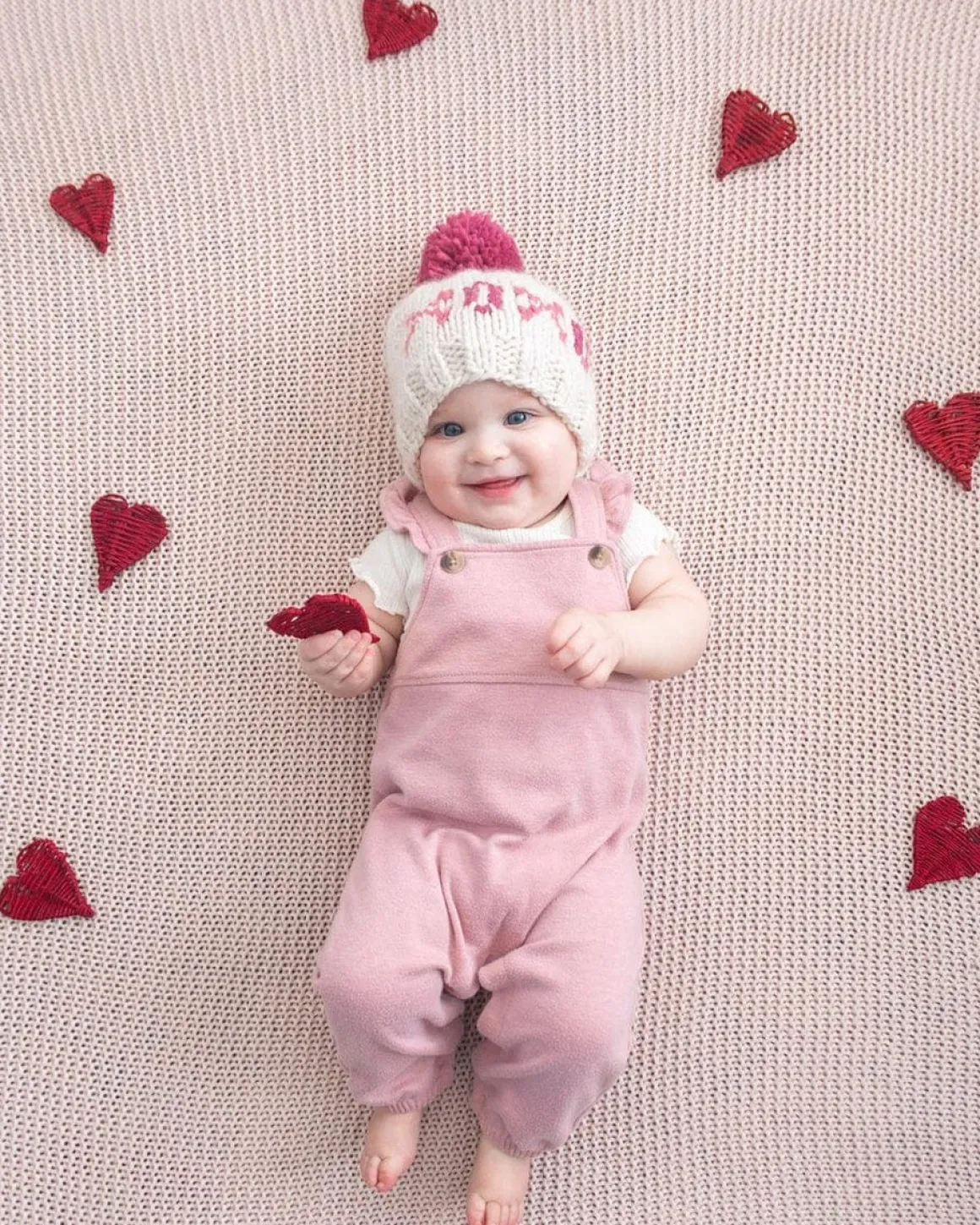 Huggalugs XOXO Valentine's Day Hand Knit Beanie Hat - Cream, Large (2-6 years)