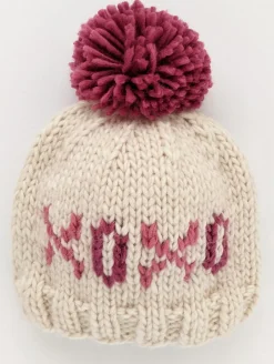 Huggalugs XOXO Valentine's Day Hand Knit Beanie Hat - Cream, Medium (6-24 months)