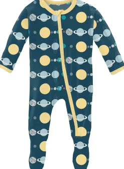 KicKee Pants Footie with Zipper - Peacock Planets, 0-3 Months