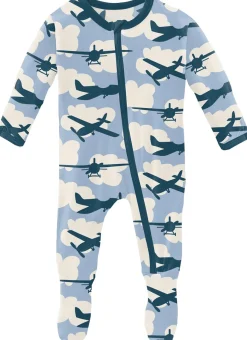 KicKee Pants Footie with Zipper - Pond Airplanes, 3-6 Months