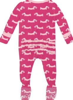 KicKee Pants Muffin Ruffle Footie with Zipper - Calypso Pretzel Pup, 9-12 Months