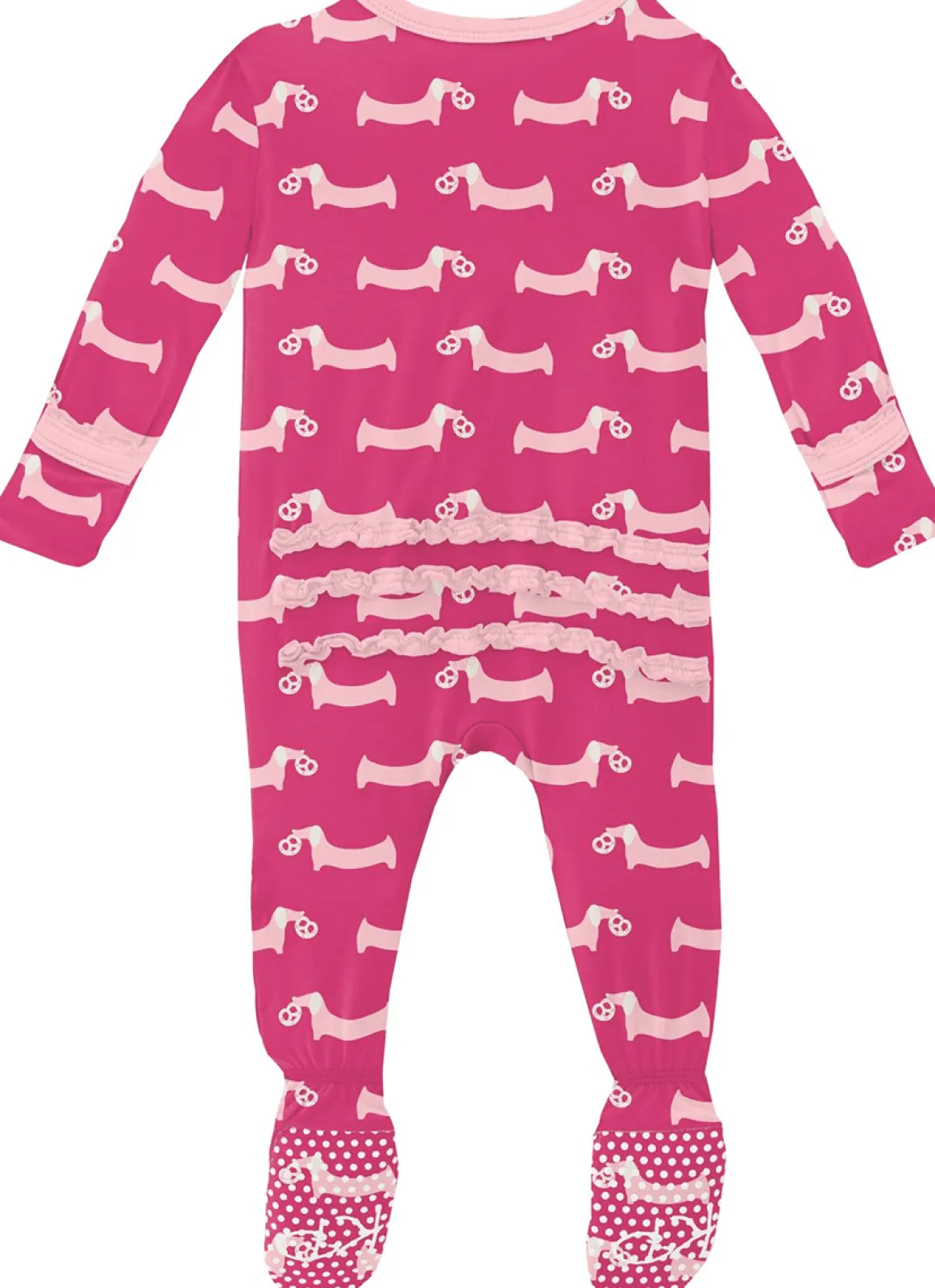 KicKee Pants Muffin Ruffle Footie with Zipper - Calypso Pretzel Pup, 9-12 Months