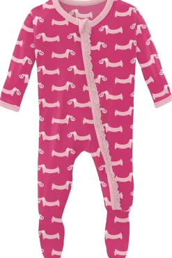 KicKee Pants Muffin Ruffle Footie with Zipper - Calypso Pretzel Pup, Newborn