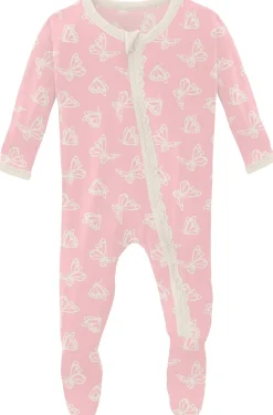 KicKee Pants Muffin Ruffle Footie with Zipper - Lotus Butterfly, 3-6 Months