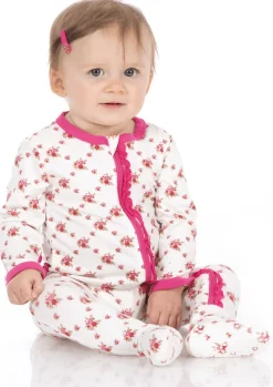 KicKee Pants Muffin Ruffle Footie with Zipper - Natural Rose Trellis, 12-18 Months