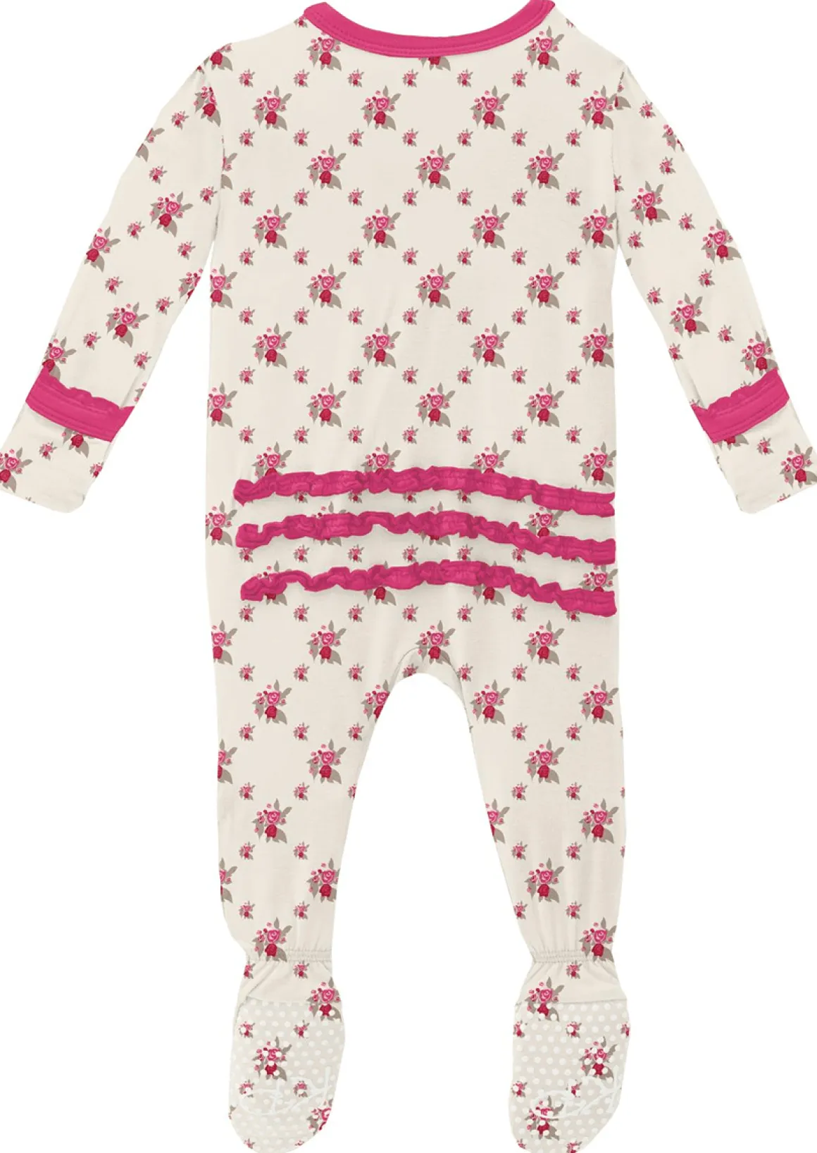 KicKee Pants Muffin Ruffle Footie with Zipper - Natural Rose Trellis, 3-6 Months