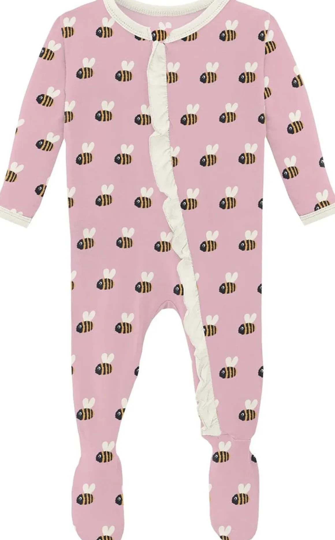 KicKee Pants Print Classic Ruffle Footie with 2 Way Zipper - Cake Pop Baby Bumblebee, 0-3 Months