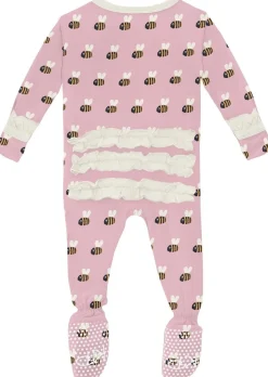 KicKee Pants Print Classic Ruffle Footie with 2 Way Zipper - Cake Pop Baby Bumblebee, 0-3 Months
