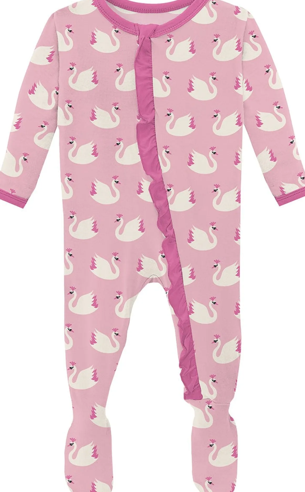KicKee Pants Print Classic Ruffle Footie with 2 Way Zipper - Cake Pop Swan Princess, 3-6 Months