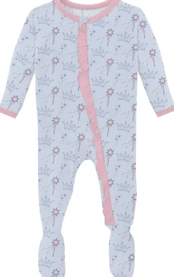 KicKee Pants Print Classic Ruffle Footie with 2 Way Zipper - Dew Magical Princess, 0-3 Months