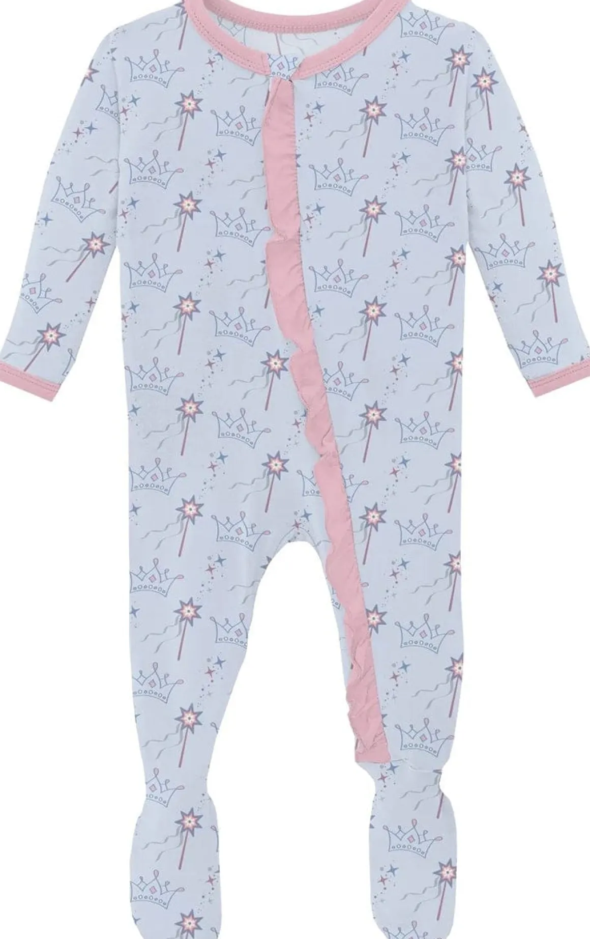 KicKee Pants Print Classic Ruffle Footie with 2 Way Zipper - Dew Magical Princess, 0-3 Months