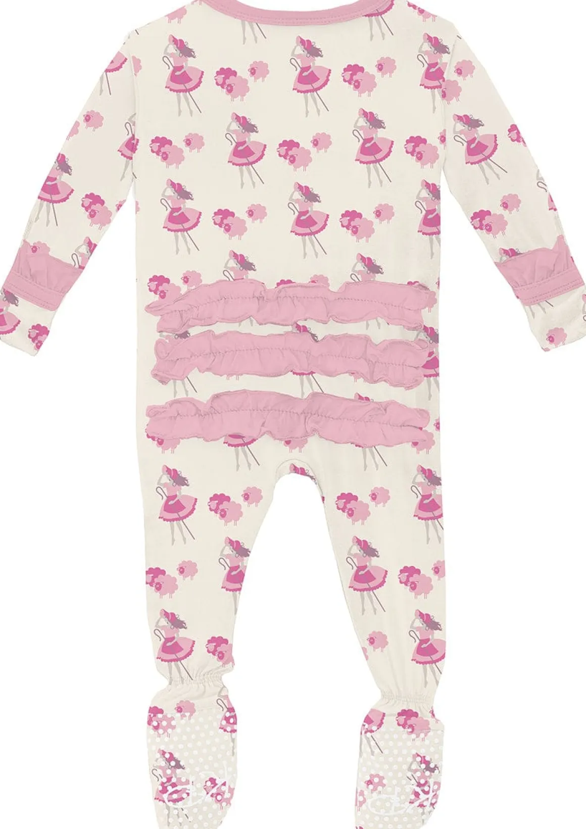 KicKee Pants Print Classic Ruffle Footie with 2 Way Zipper - Natural Little Bo Peep, 0-3 Months