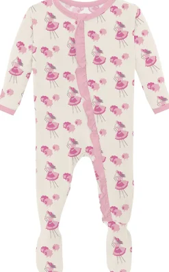KicKee Pants Print Classic Ruffle Footie with 2 Way Zipper - Natural Little Bo Peep, 3-6 Months