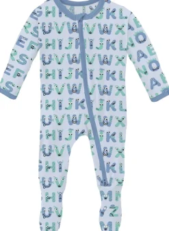 KicKee Pants Print Footie with 2 Way Zipper - Dew ABC Monsters, Newborn