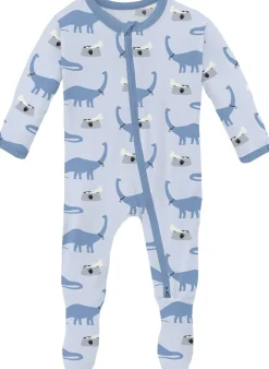 KicKee Pants Print Footie with 2 Way Zipper - Dew Pet Dino, Newborn